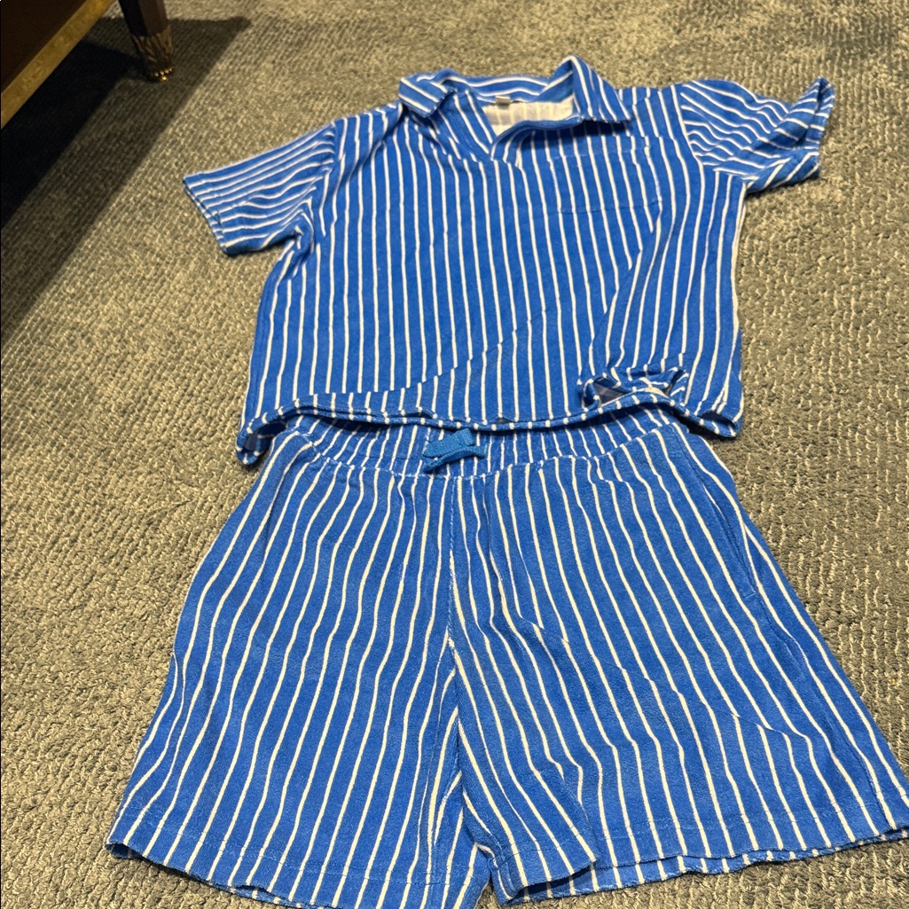 J Crew Crew Cute Blue And White Striped Two-Piece Lounge Set